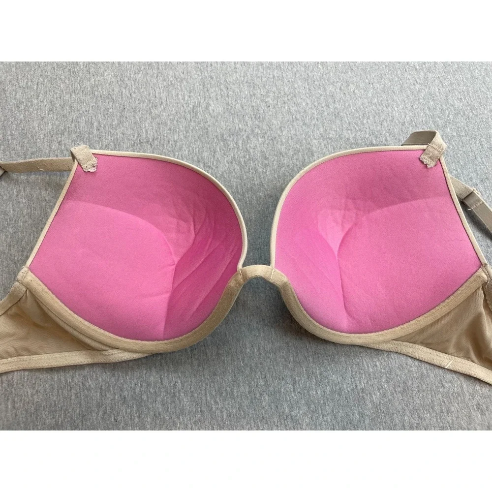 Victorias Secret PINK Bra Womens 32DD Beige Wear Everywhere Super Push Up